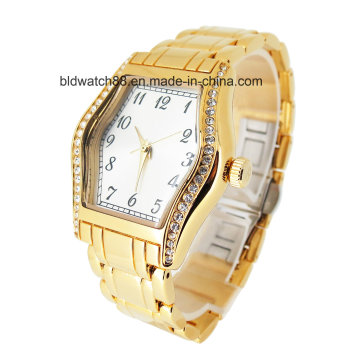 OEM Gold Brass Wrist Watches mujeres con cristales